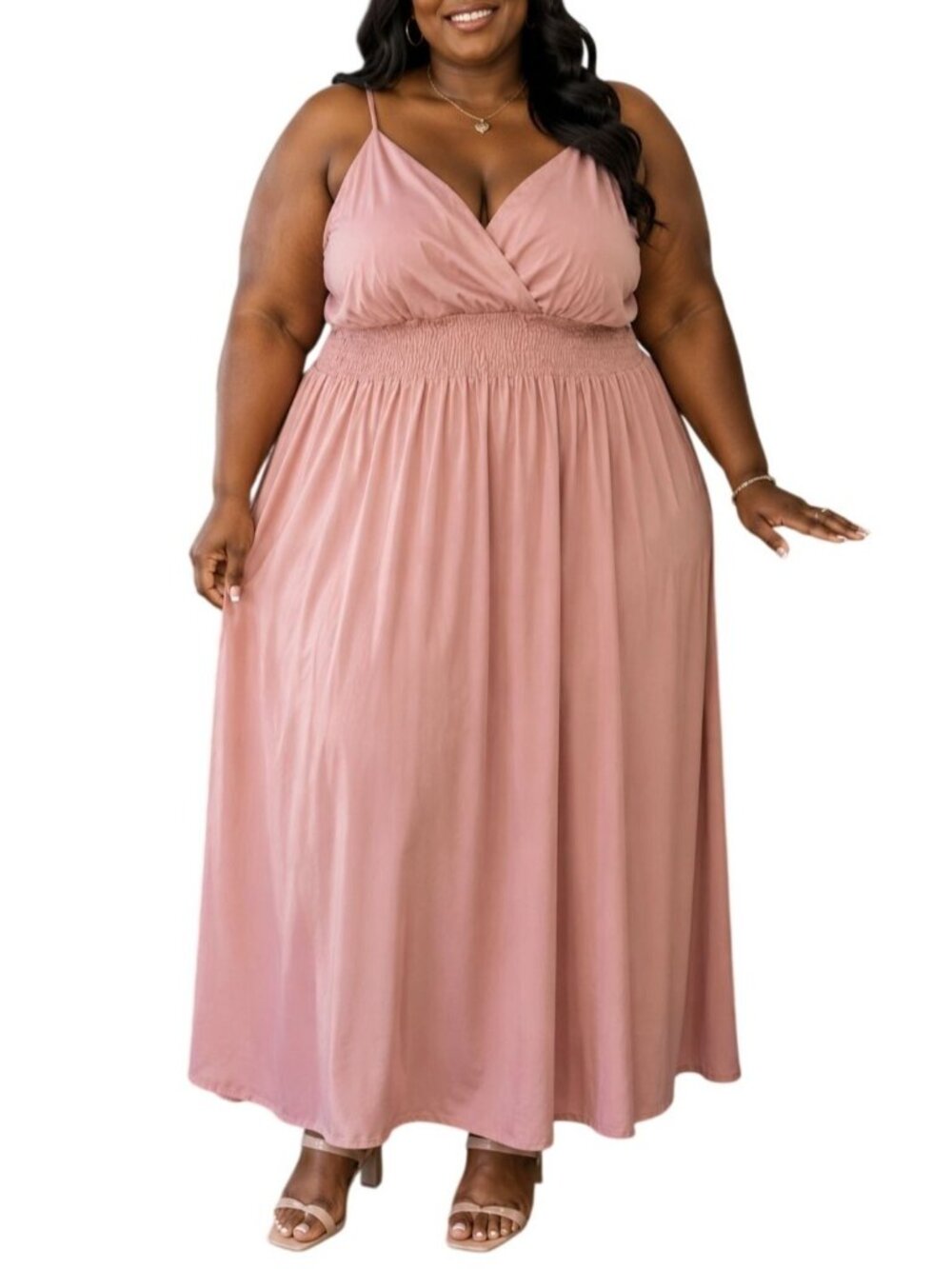 Rouge Collection Plus Size 3X Dress Maxi Smocked Adjustable Straps Boho Style